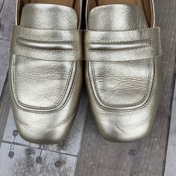 Ugg Shoes Loafers Sz 8 Leather Gold Metallic Slip On Casual Careerwear Glam - Picture 5 of 10